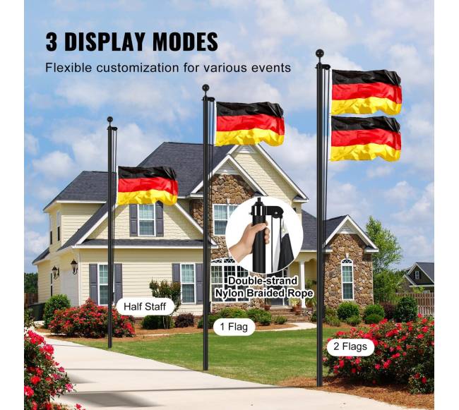 Atskiriamas 7,6 m aliuminio vėliavų stiebas3