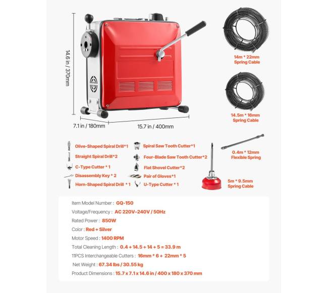 Vamzdžių valymo įranga, 850W su 11 pjovėjų6