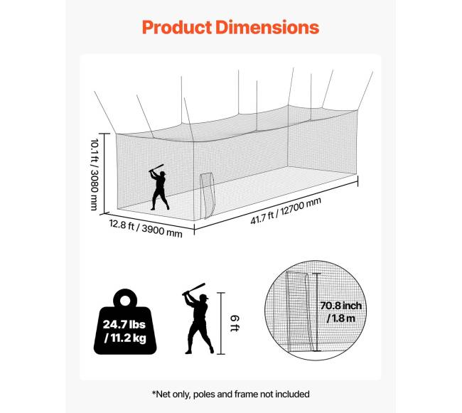Beisbolo mušimo narvelis, 12.7 m x 3.9 m x 3.08 m, tik tinklas1