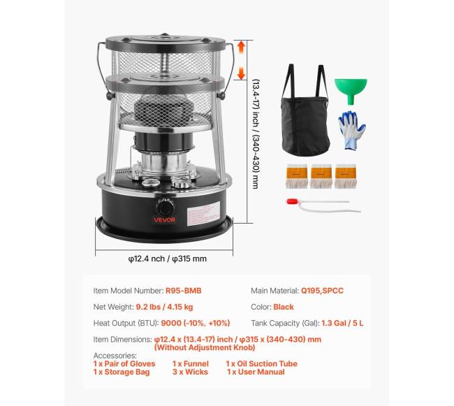 Nešiojamas 9000 BTU žibalinio šildytuvas ir viryklė6