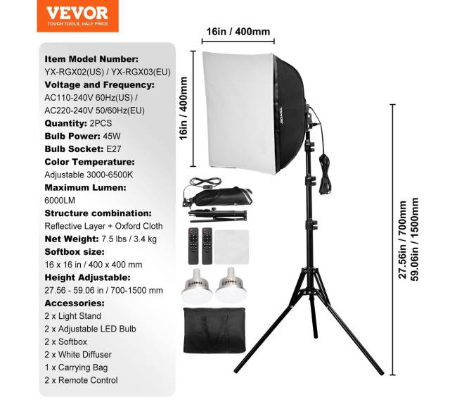 Reguliuojamas softbox apšvietimo komplektas6