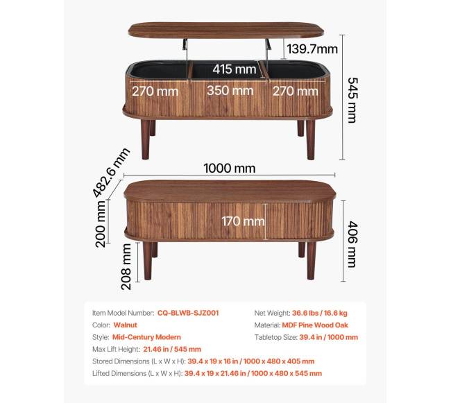 Pakeliamas ovalus riešutmedžio kavos stalas6