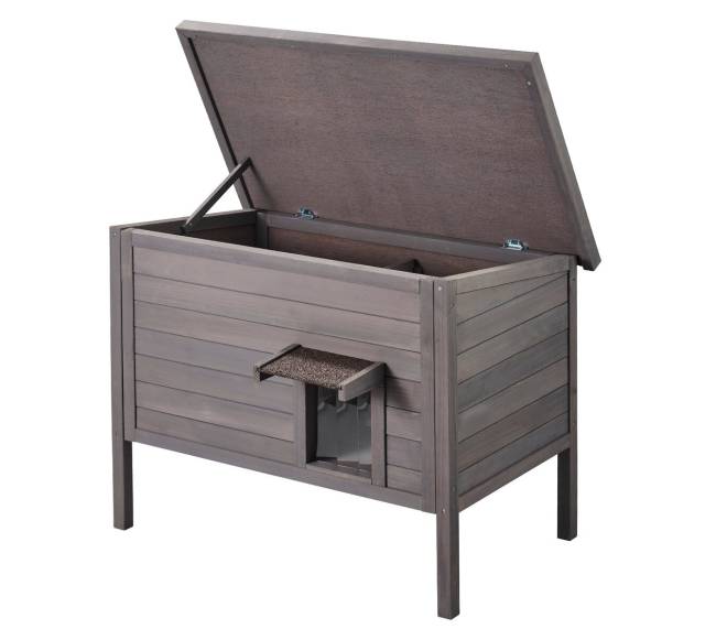 Medinis lauko kačių namelis su PVC durimis0