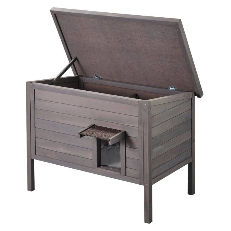 Medinis lauko kačių namelis su PVC durimis0