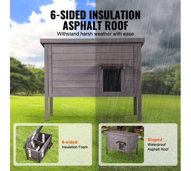 Medinis lauko kačių namelis su PVC durimis2