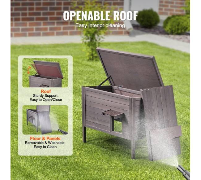 Medinis lauko kačių namelis su PVC durimis3