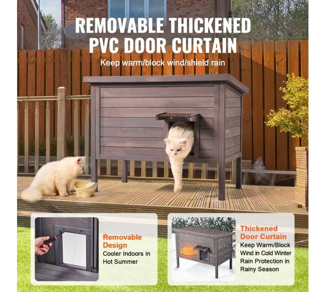 Medinis lauko kačių namelis su PVC durimis4