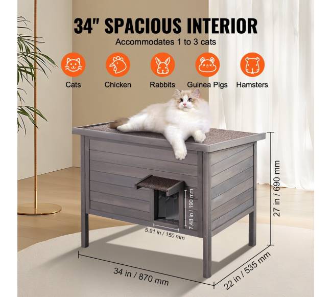 Medinis lauko kačių namelis su PVC durimis5