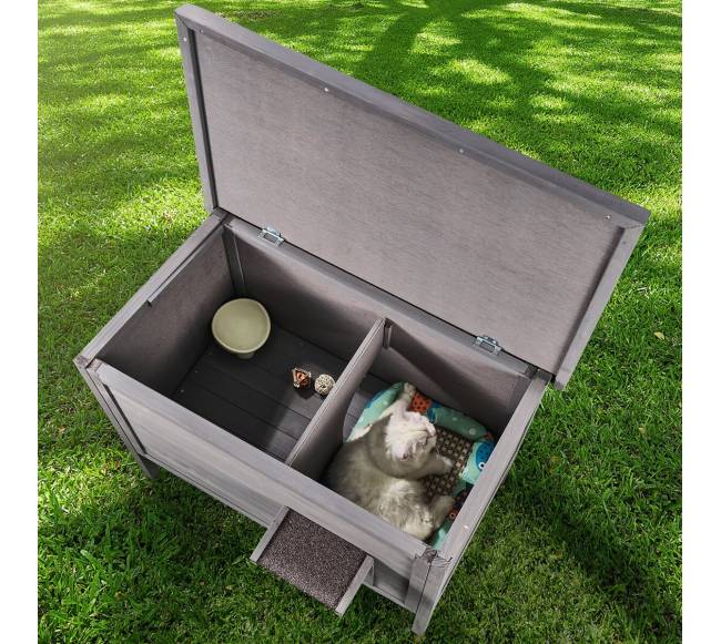 Medinis lauko kačių namelis su PVC durimis7