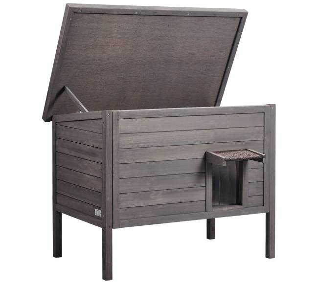 Medinis lauko kačių namelis su PVC durimis10