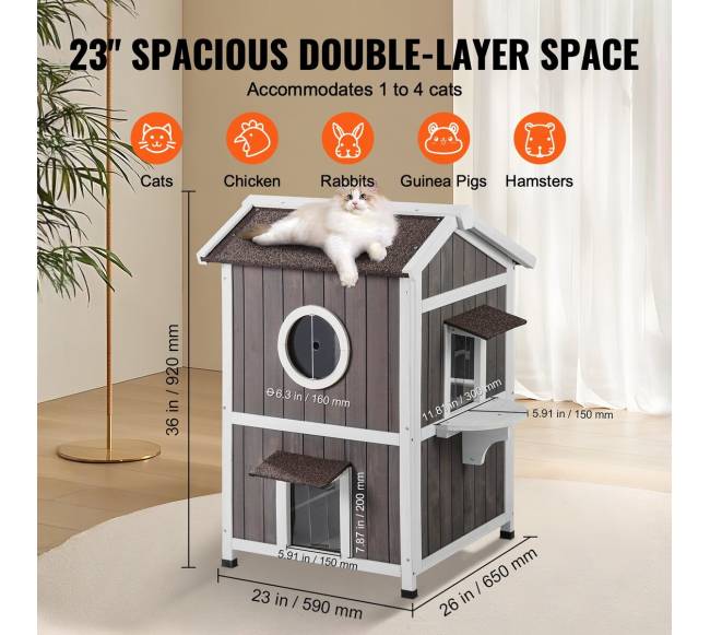 Lauko dviejų aukštų kačių namelis5