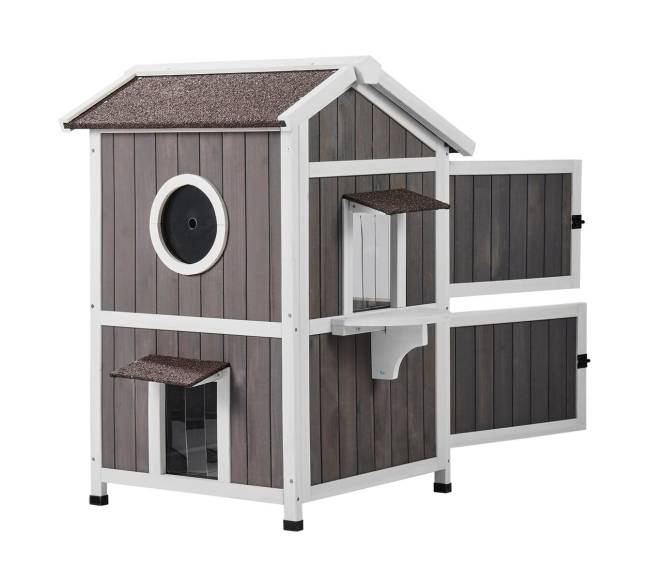 Lauko dviejų aukštų kačių namelis10