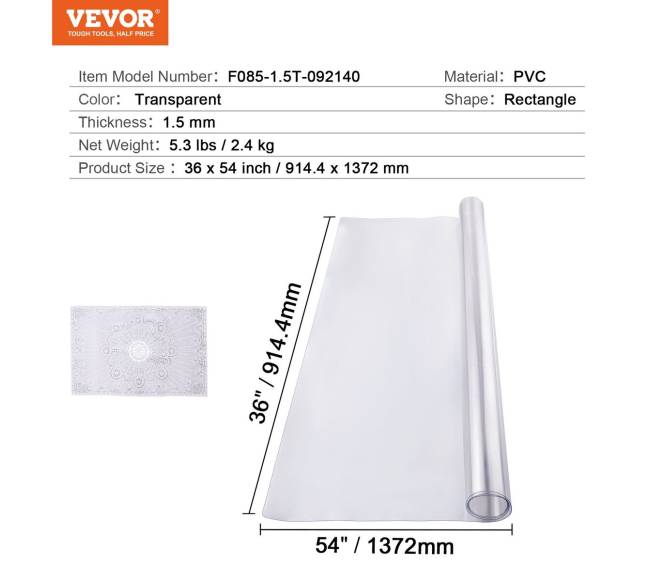 Skaidrus PVC stalo apsauga 91x137 cm6