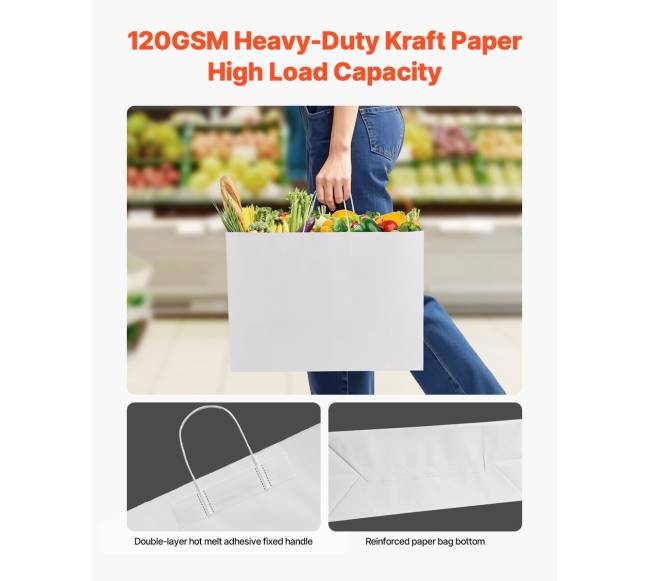 Balti kraft popieriaus maišeliai su rankenomis 100 vnt.2