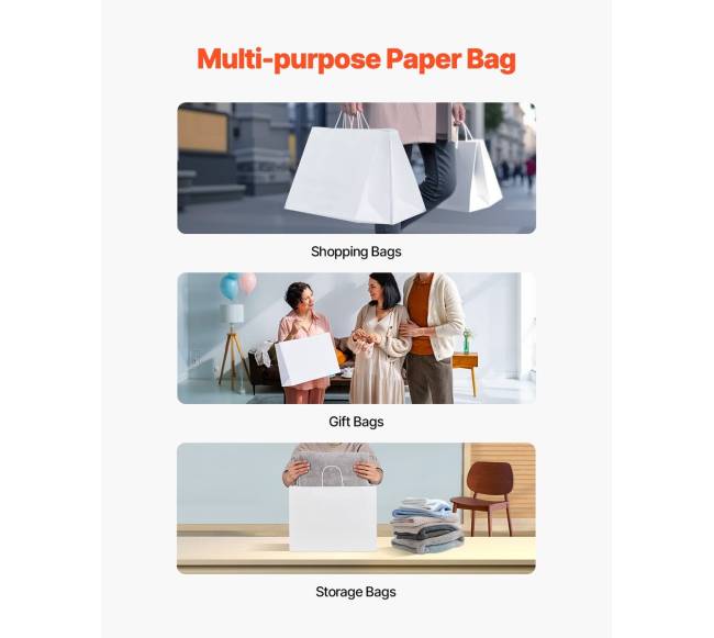 Balti kraft popieriaus maišeliai su rankenomis 100 vnt.5