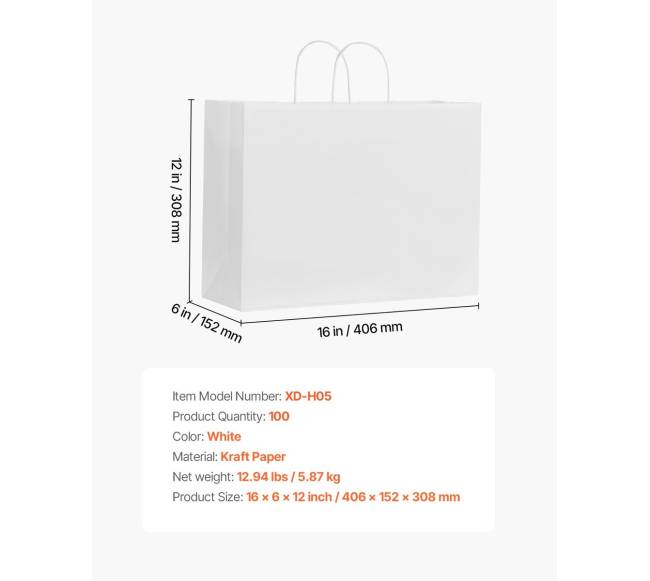 Balti kraft popieriaus maišeliai su rankenomis 100 vnt.6