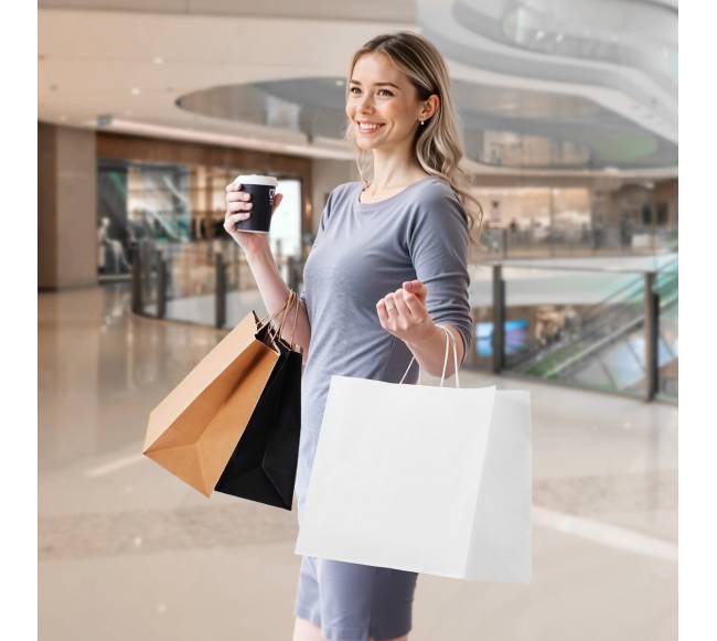 Balti kraft popieriaus maišeliai su rankenomis 100 vnt.7