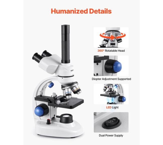 Trinokulinis jungiamasis mikroskopas 40-5000X4