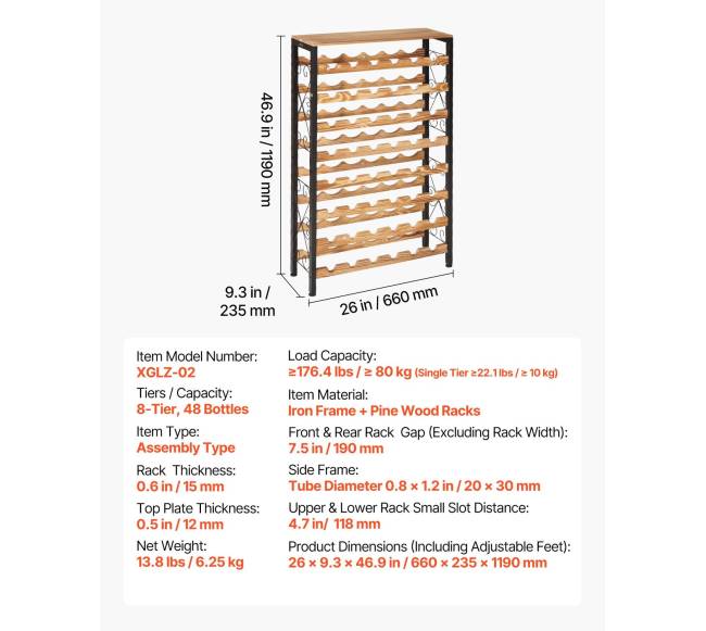 48 vietų vyno lentyna su mediniu stalviršiu6