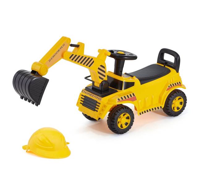 Vaikiškas stumdomas ekskavatorius su šalmu0