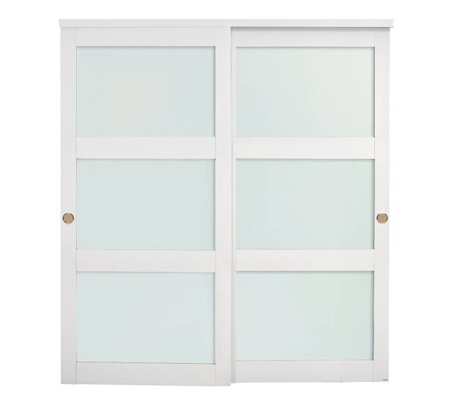 Slenkamos drabužinės durys 3 dalių, su matiniu stiklu0