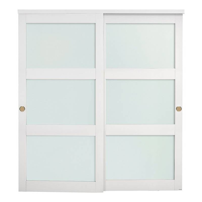 Slenkamos drabužinės durys 3 dalių, su matiniu stiklu0