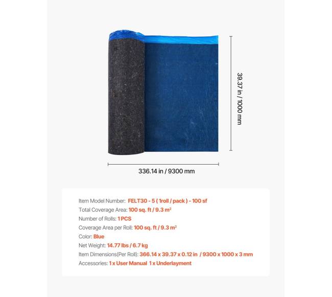 Grindų paklotas 9.3 m²roll, 3 mm storio6