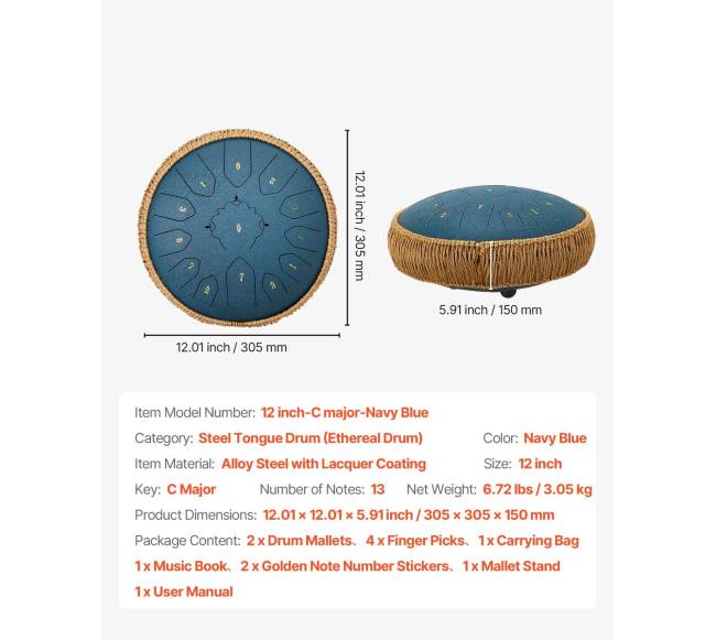 Plieninis liežuvinis būgnelis 30,5 cm, C-dur6