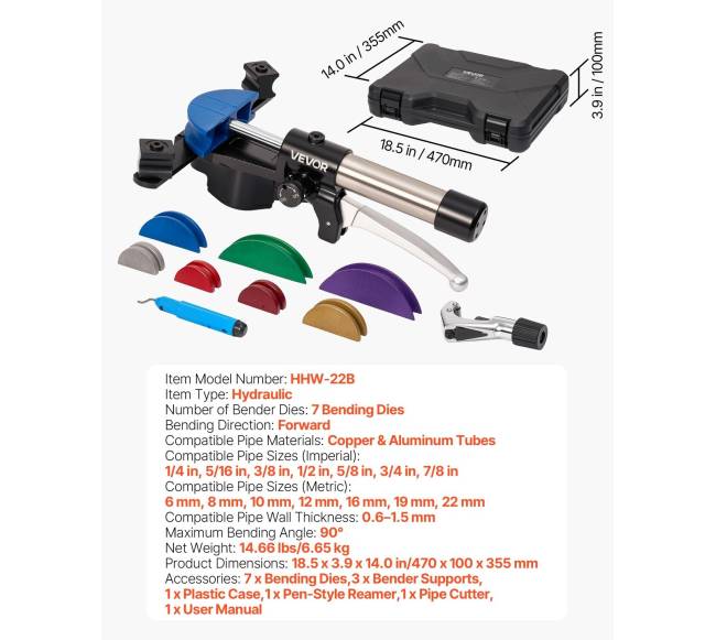 Hidraulinis vamzdžių lankstymo komplektas, 6–22 mm6