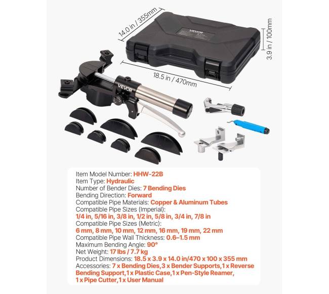 Hidraulinis vamzdžių lenkimo komplektas, 6 mm–22 mm6