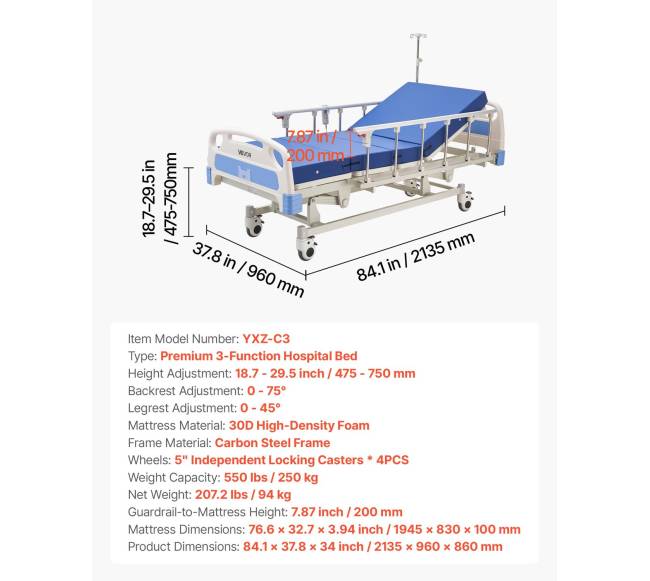Elektrinė ligoninės lova su trimis funkcijomis6