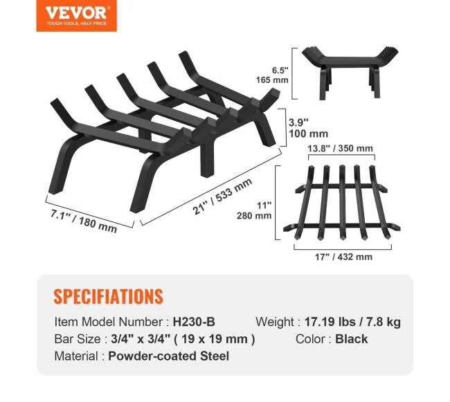 Židinio rėmas malkoms, 53 cm su 6 kojomis6
