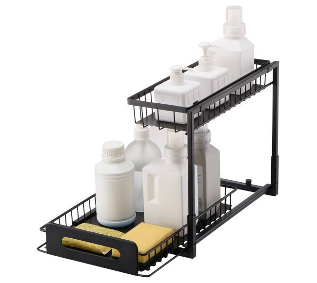 Dviejų lygių ištraukiamas spintelės organizatorius0