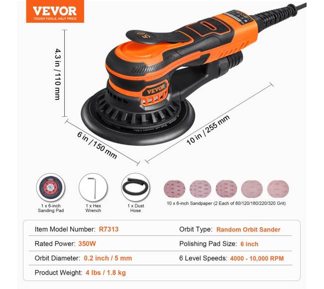 Orbitalinis ekscentrinis šlifuoklis 6 colių6