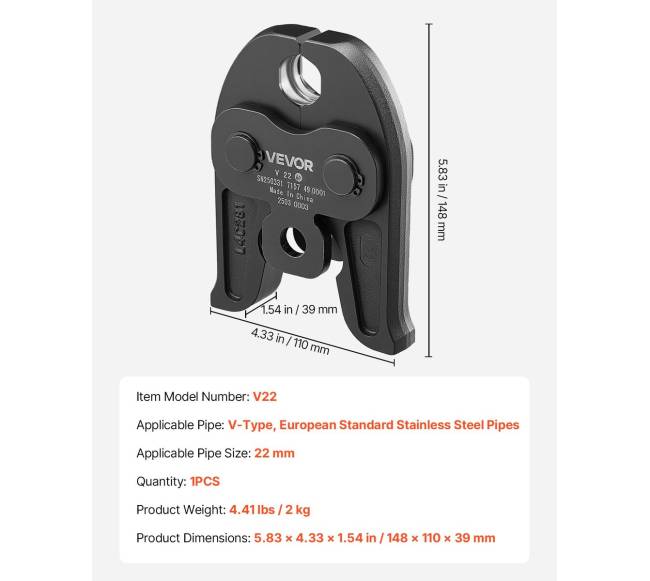 V22 spaudimo žandikaulis 22 mm V tipo vamzdžiams6