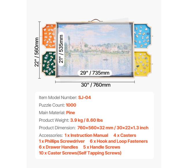 Medinė dėlionių lenta su stalčiais 73x53 cm6