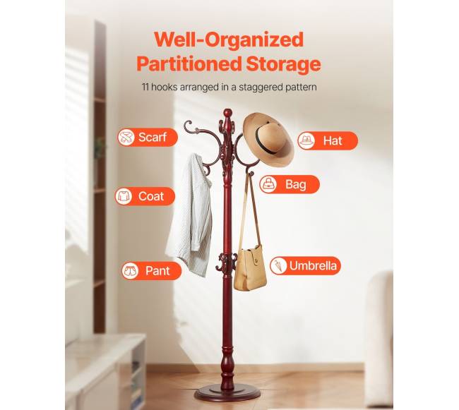 Medinė pastatoma drabužių kabykla su 11 kabliukų4