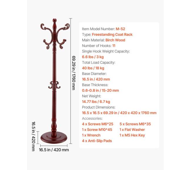 Medinė pastatoma drabužių kabykla su 11 kabliukų6
