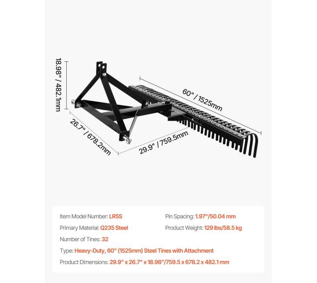 Traktoriaus velkamas vejasravis 152,5 cm6