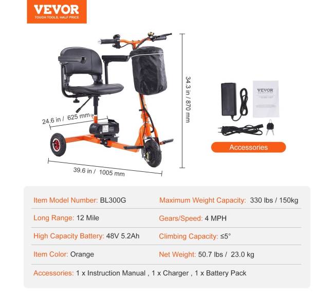 Nešiojamas triračis judumo motoroleris senjorams6