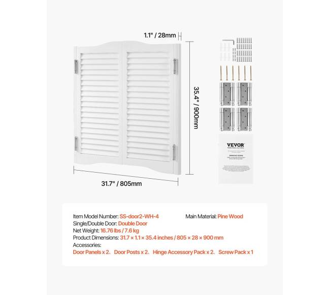 Supynės durys kavinėms, pušis, baltos, 81.3x91.4 cm6