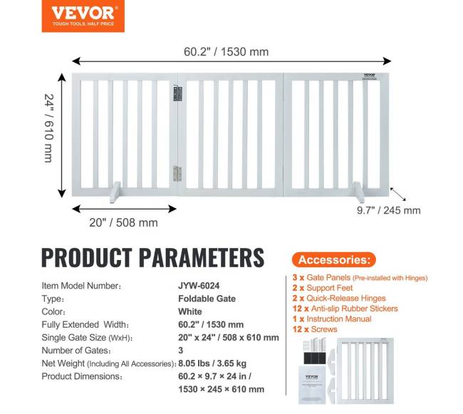 Sulankstomi šunų varteliai 60 cm x 152 cm balti6