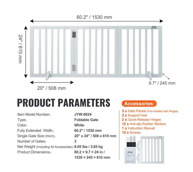Sulankstomi šunų varteliai 60 cm x 152 cm balti10