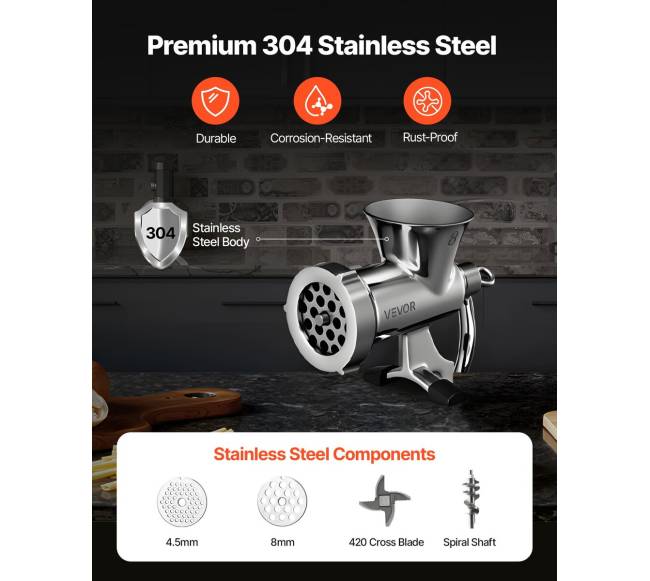 Rankinė mėsmalė nerūdijančio plieno su spaustuku2