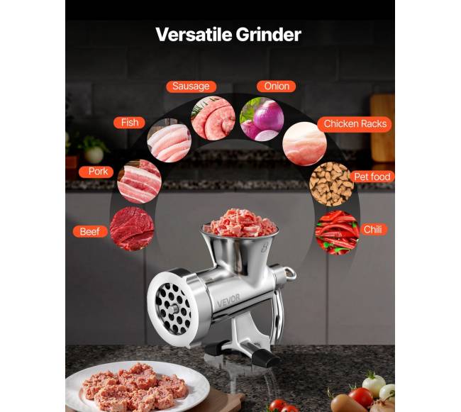 Rankinė mėsmalė nerūdijančio plieno su spaustuku5