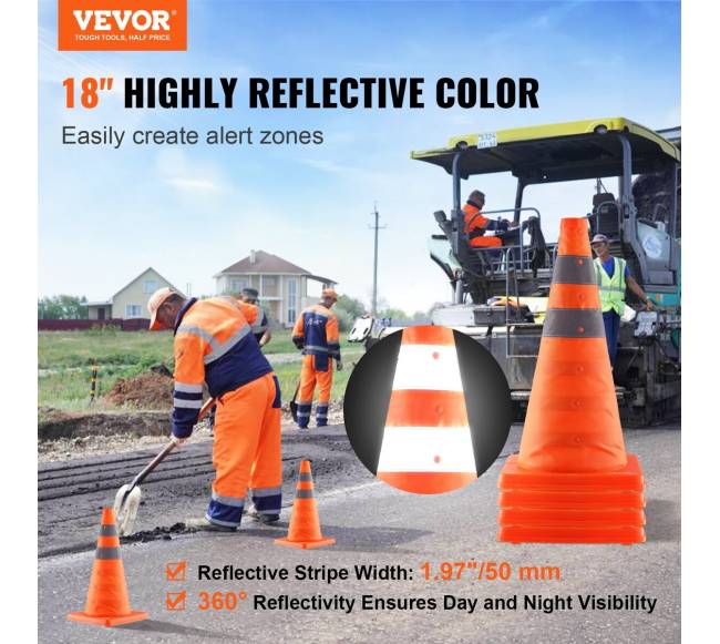 Kelių kūgiai, 4 vnt. 45 cm sulankstomi su šviesą atspindinčiais1