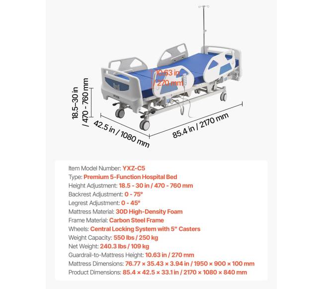Elektrinė funkcinė ligoninės lova su Trendelenburg funkcija6