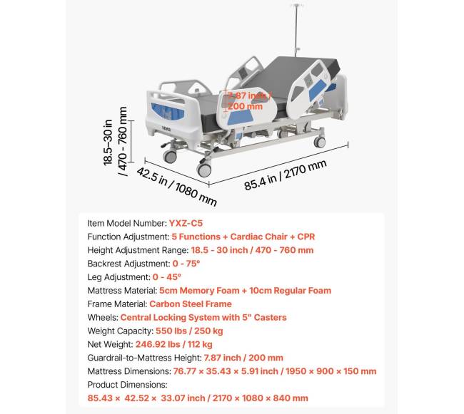 5 funkcijų elektrinė ligoninės lova namams6