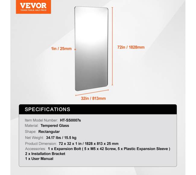 Kvadratinis sieninis veidrodis su aliuminio rėmu6