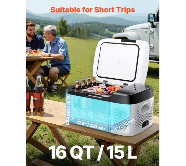 Automobilinis šaldytuvas su kompresoriumi ir valdymu1